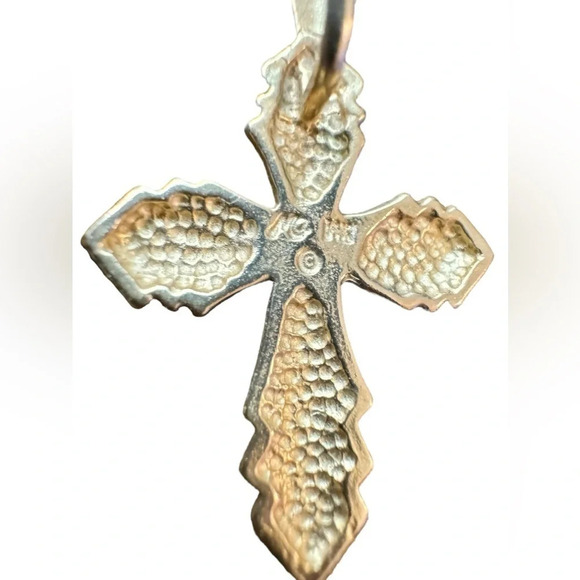 💛✨14K Yellow Gold Diamond-Cut Cross Slide Pendant Necklace - Picture 10 of 13